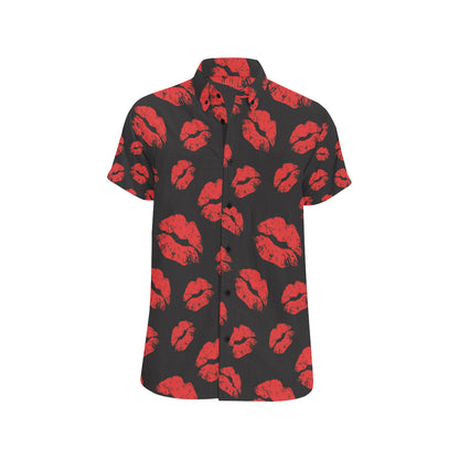 Lip Red Pattern Print Design 02 Men's Short Sleeve Button Up Shirt