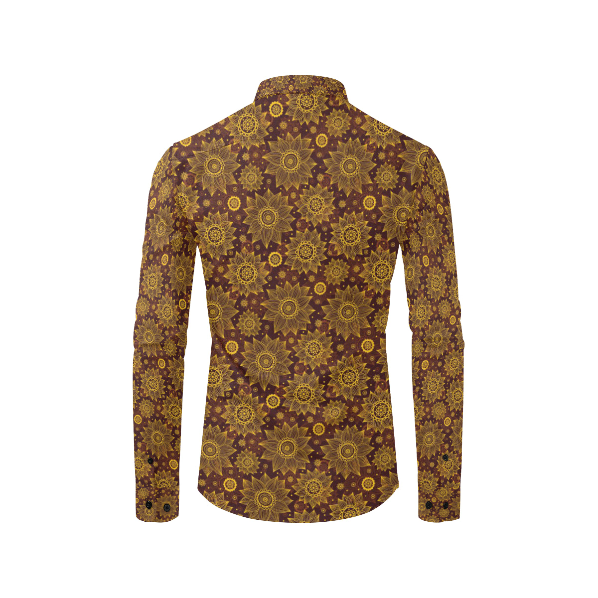 Gold Sunflower Hand Drawn Print Men's Long Sleeve Shirt
