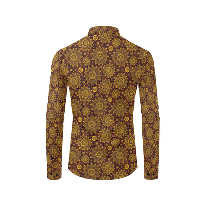 Gold Sunflower Hand Drawn Print Men's Long Sleeve Shirt
