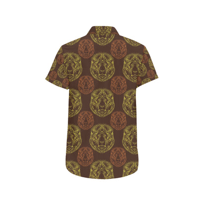 Lion Pattern Print Design 04 Men's Short Sleeve Button Up Shirt