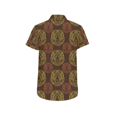 Lion Pattern Print Design 04 Men's Short Sleeve Button Up Shirt