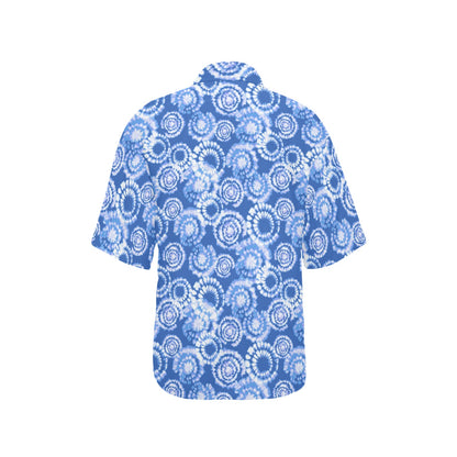 Tie Dye Blue Design Print Women's Hawaiian Shirt