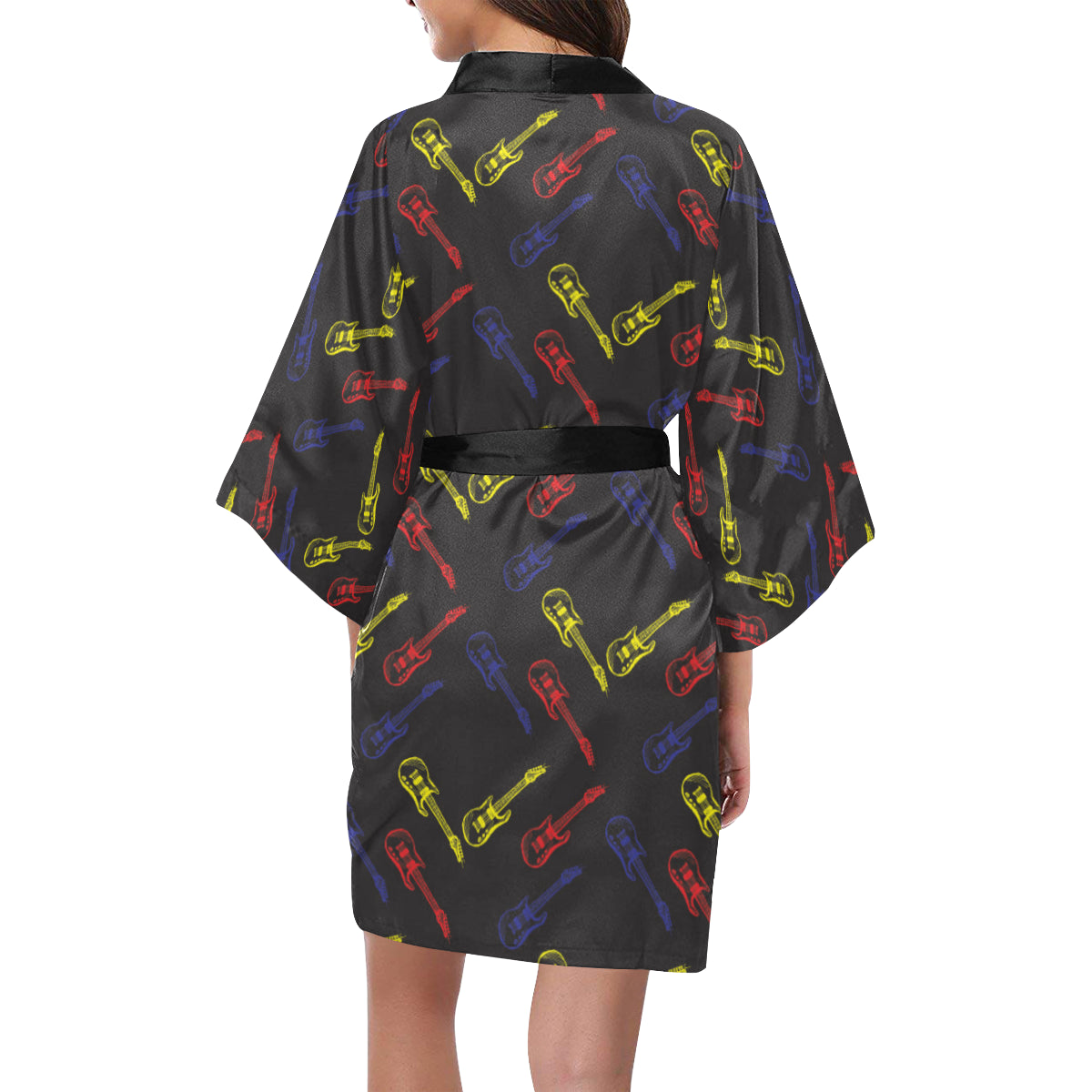 Electric Guitar Pattern Print Design 03 Women's Short Kimono