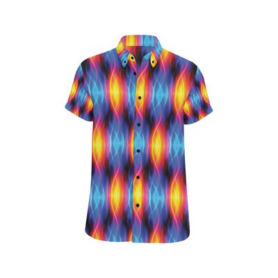 Flame Fire Blue Design Print Men's Short Sleeve Button Up Shirt