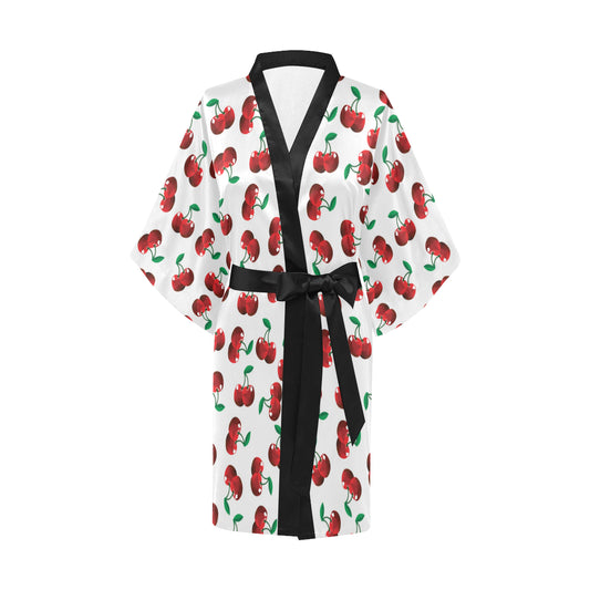 Cherry Pattern Print Design 01 Women's Short Kimono