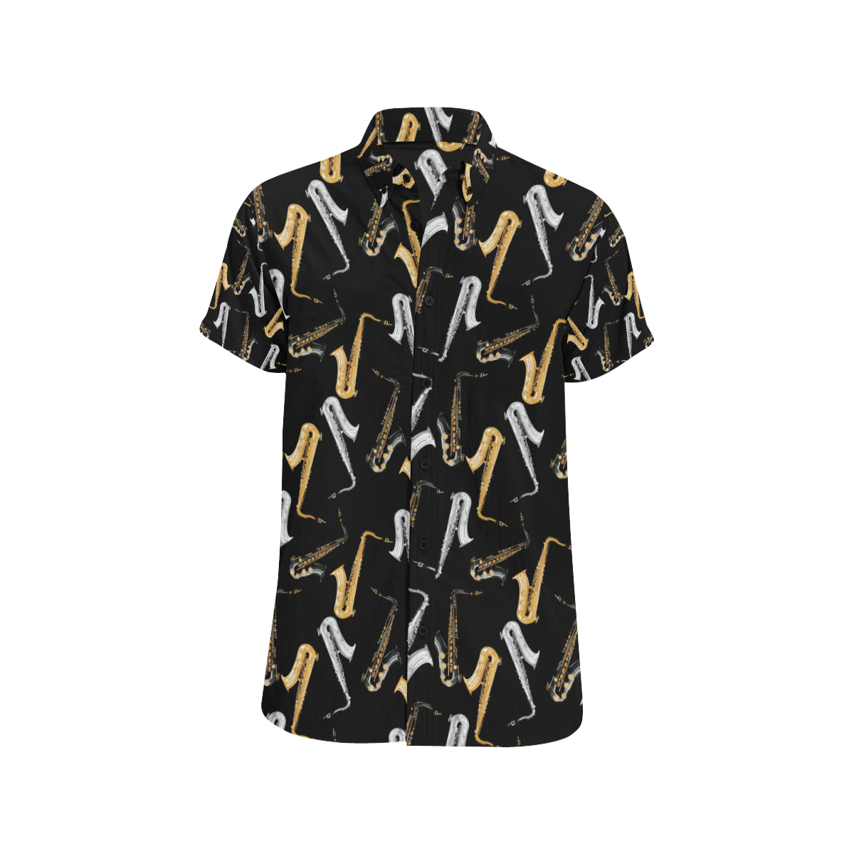 Saxophone Pattern Print Design 01 Men's Short Sleeve Button Up Shirt