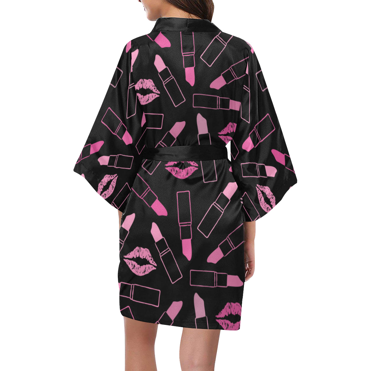 Lipstick Pink Pattern Print Design 01 Women's Short Kimono