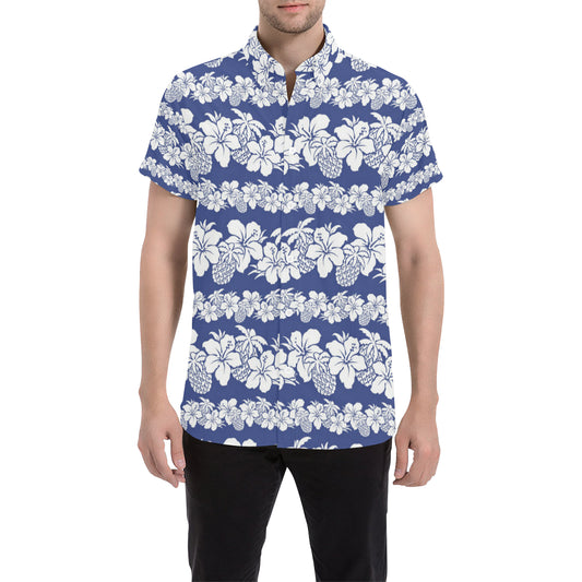 Hawaiian Themed Pattern Print Design H07 Men's Short Sleeve Button Up Shirt