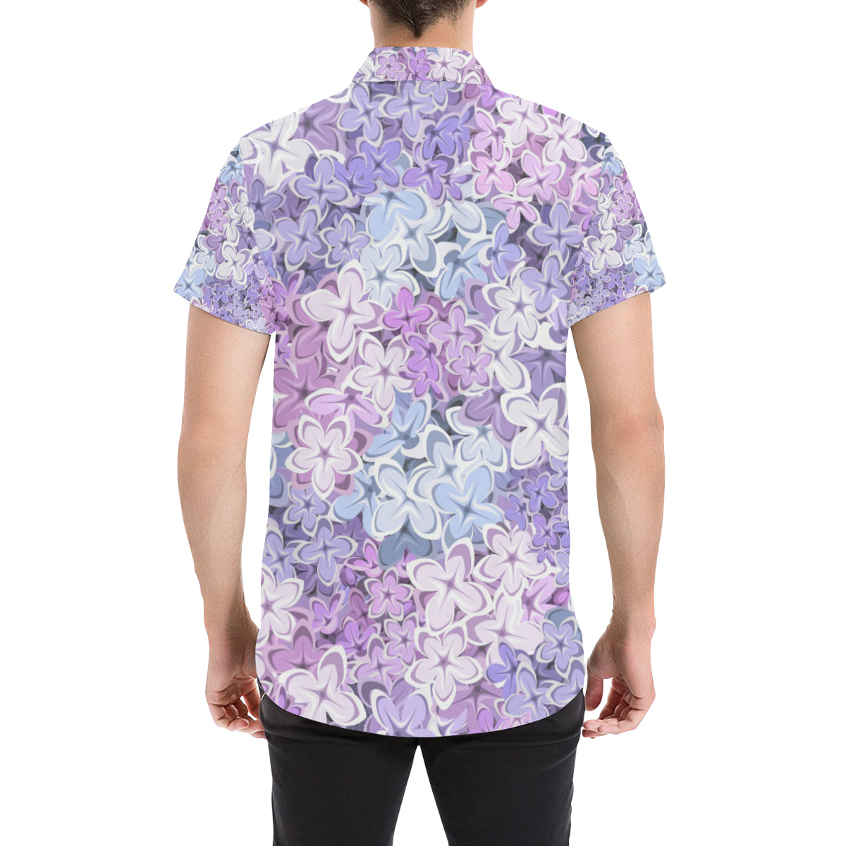 Lilac Pattern Print Design LI01 Men's Short Sleeve Button Up Shirt