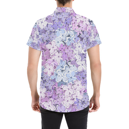 Lilac Pattern Print Design LI01 Men's Short Sleeve Button Up Shirt