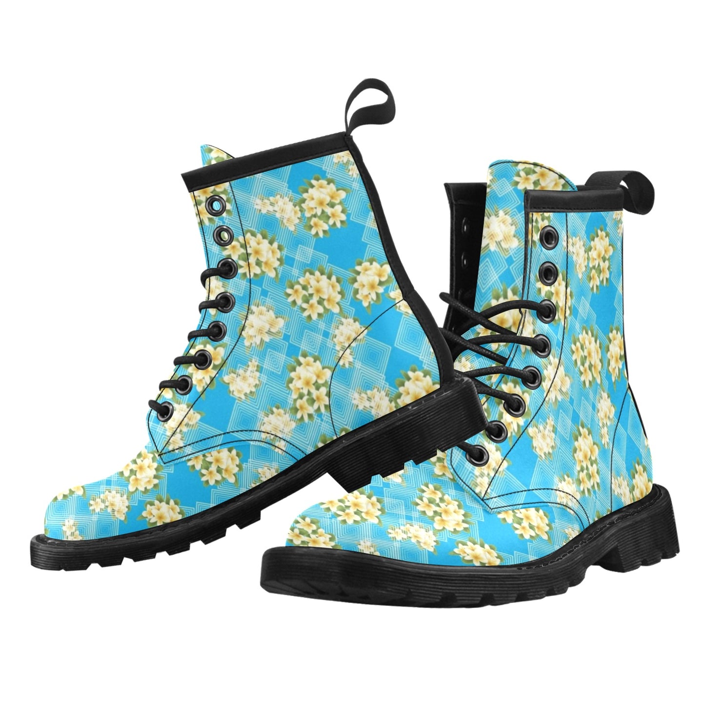 Yellow Plumeria Design Print Pattern Women's Boots