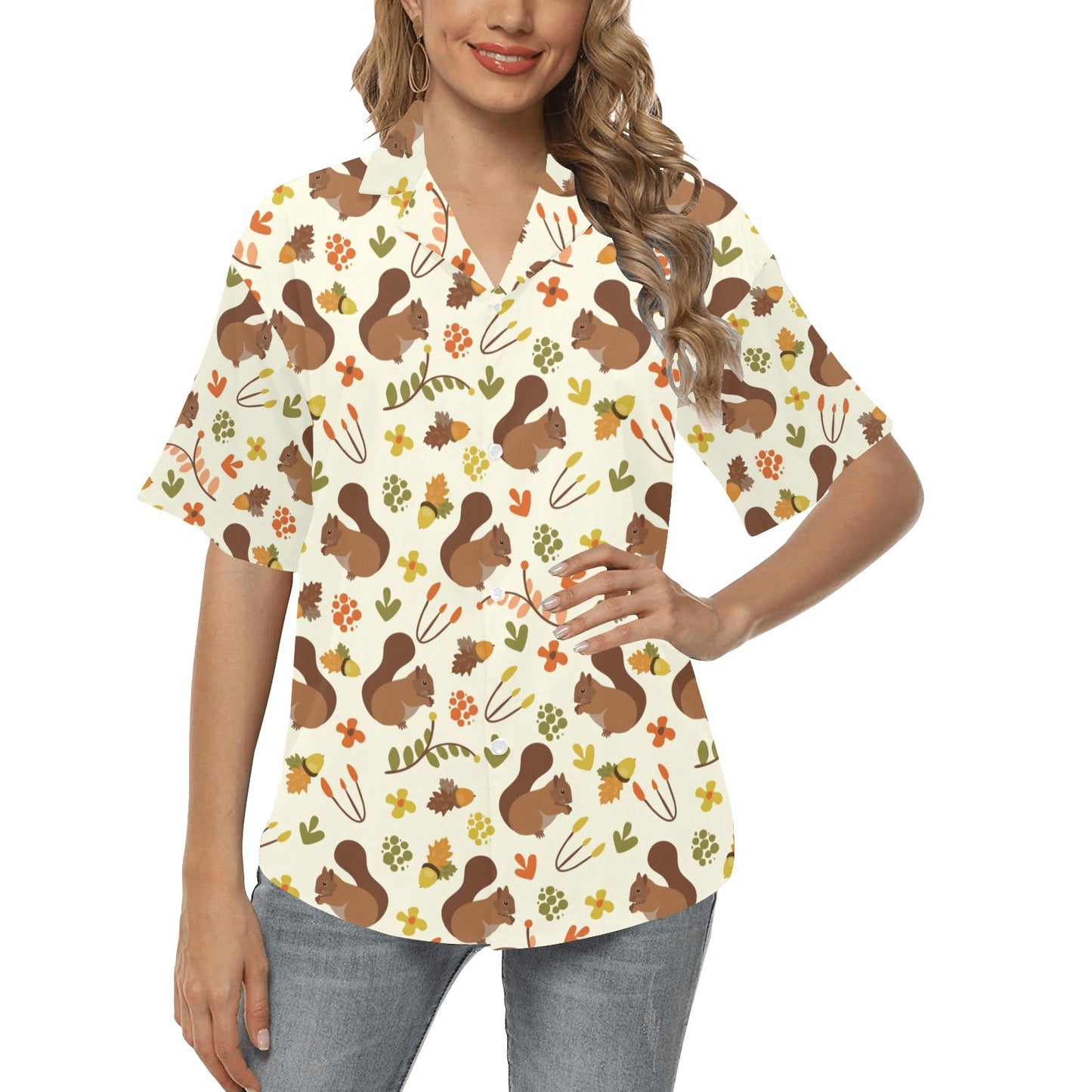 Squirrel Print Design LKS3010 Women's Hawaiian Shirt