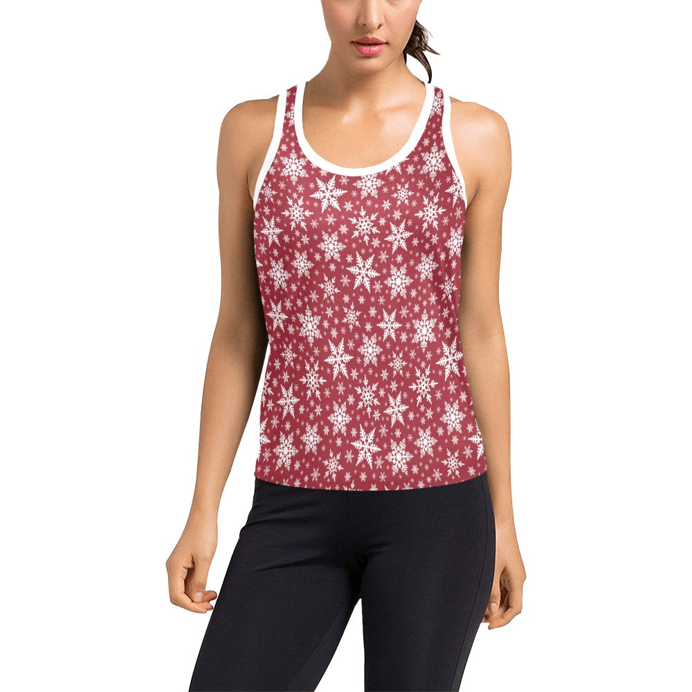 Snowflake Red Print Design LKS302 Women's Racerback Tank Top