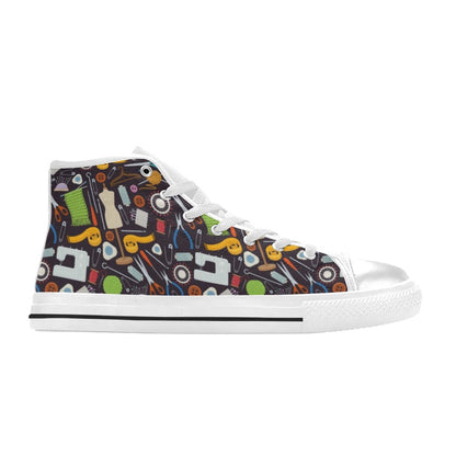Sewing Equipment Print Design LKS308 High Top Women's White Shoes