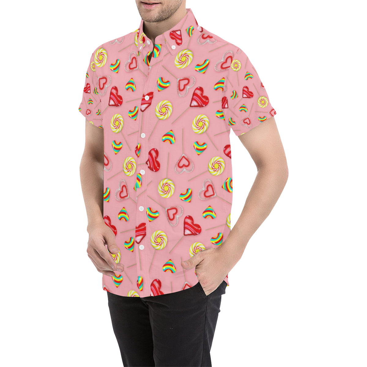 Lollipop Pattern Print Design LL05 Men's Short Sleeve Button Up Shirt