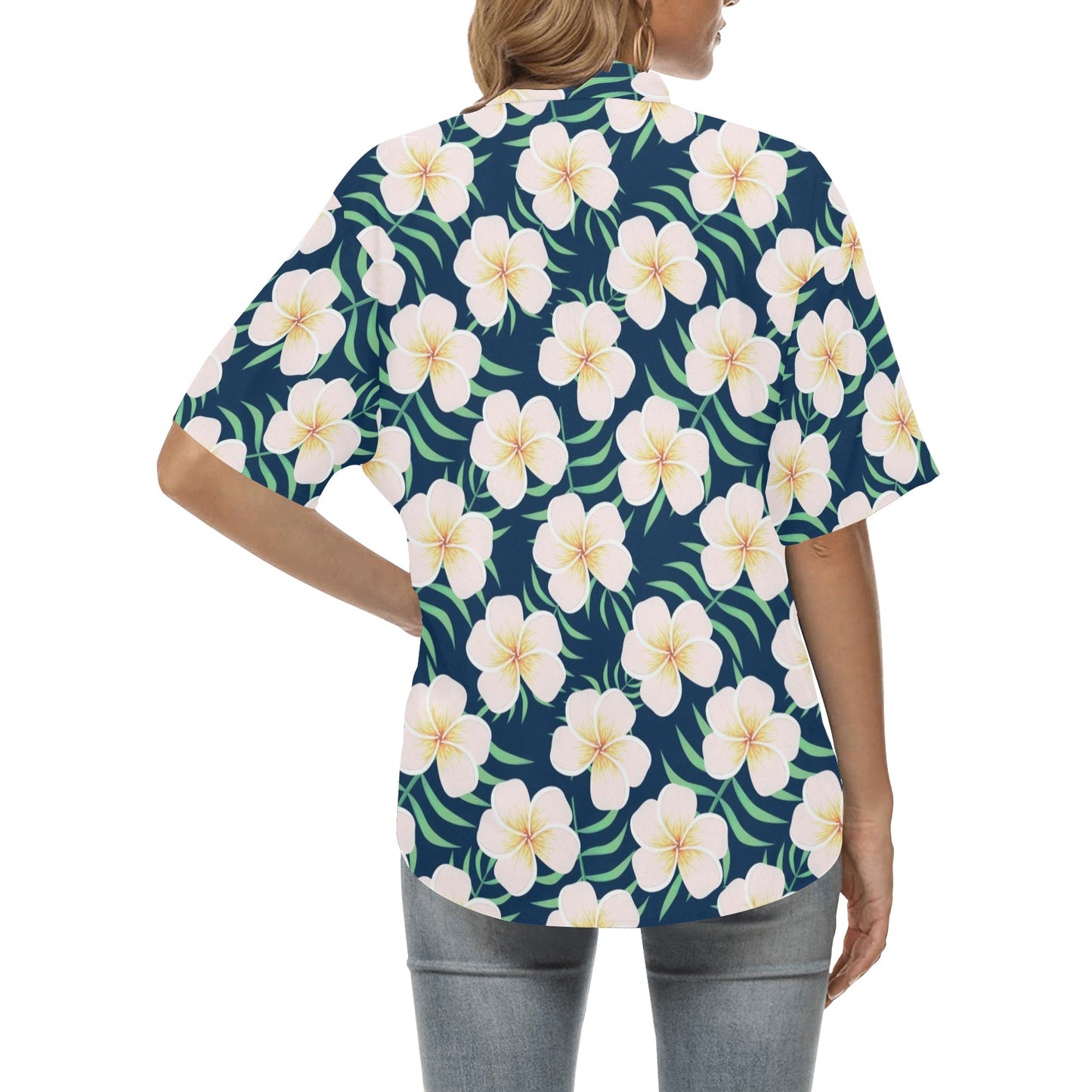 Pink Plumeria Pattern Print Design PM016 Women's Hawaiian Shirt