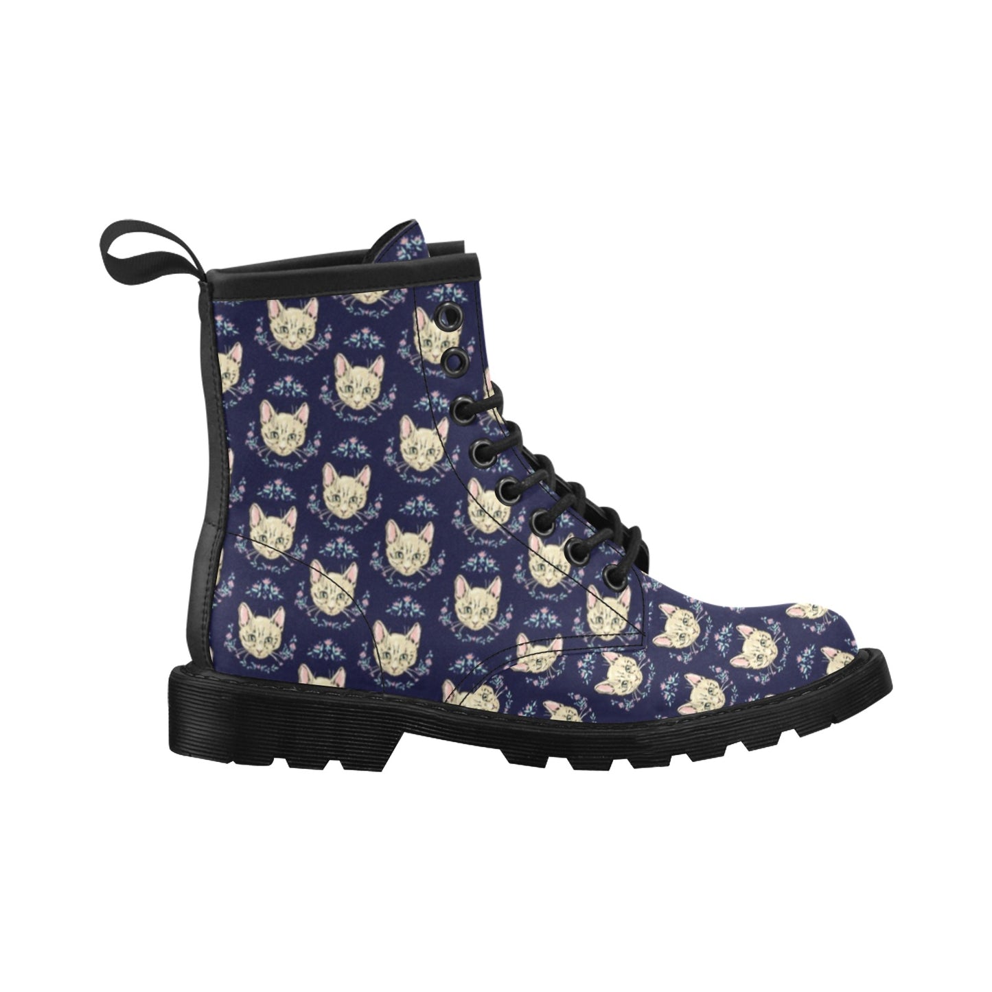 Cat Head with flower Print Pattern Women's Boots