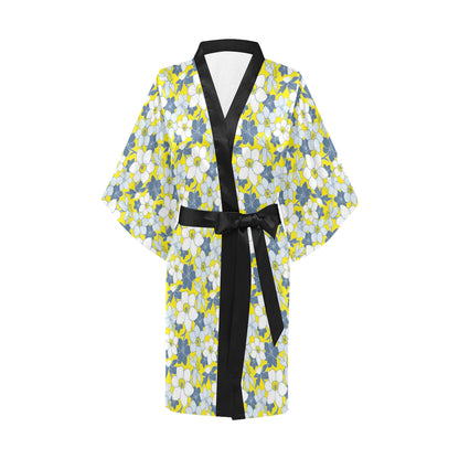 Daffodils Pattern Print Design 01 Women's Short Kimono