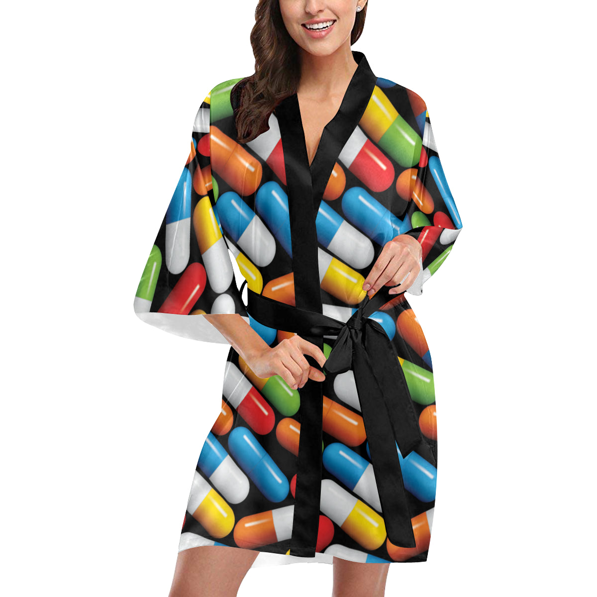 Pill Pattern Print Design A02 Women's Short Kimono