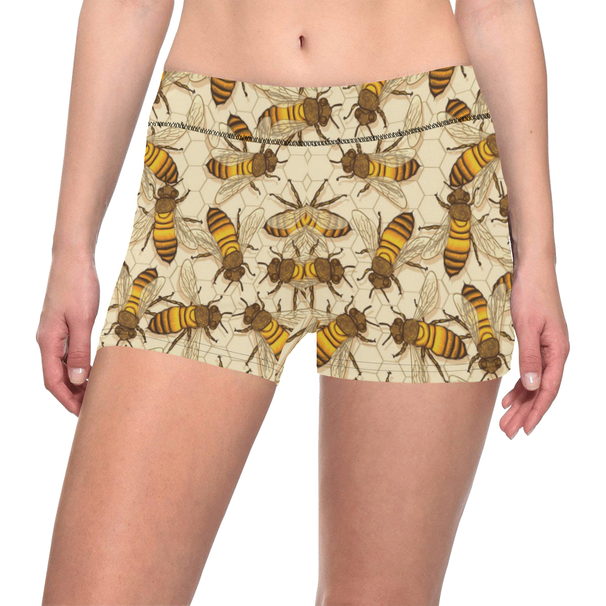 Bee Pattern Print Design BEE05 Yoga Shorts