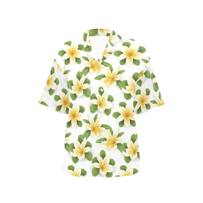 Yellow Plumeria Pattern Print Design PM012 Women's Hawaiian Shirt