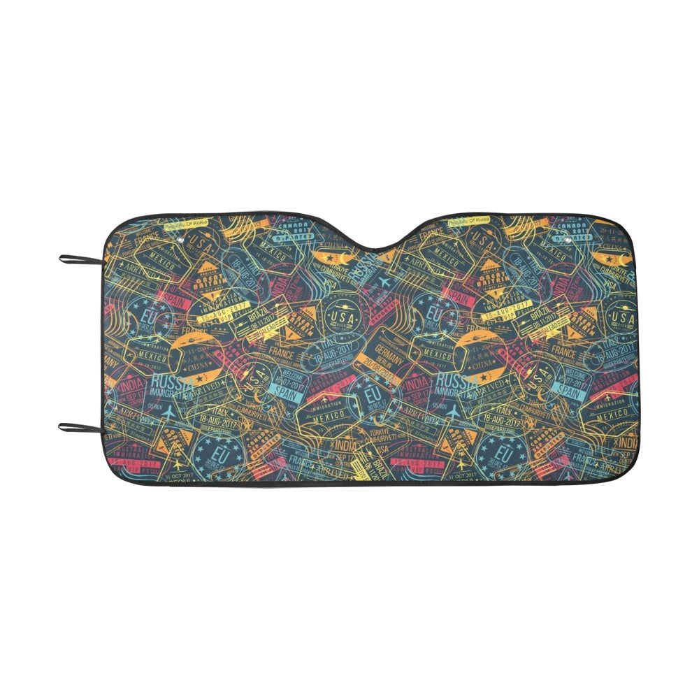 Travel Stamp Colorful Print Design LKS304 Car front Windshield Sun Shade