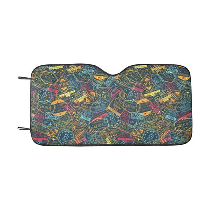 Travel Stamp Colorful Print Design LKS304 Car front Windshield Sun Shade