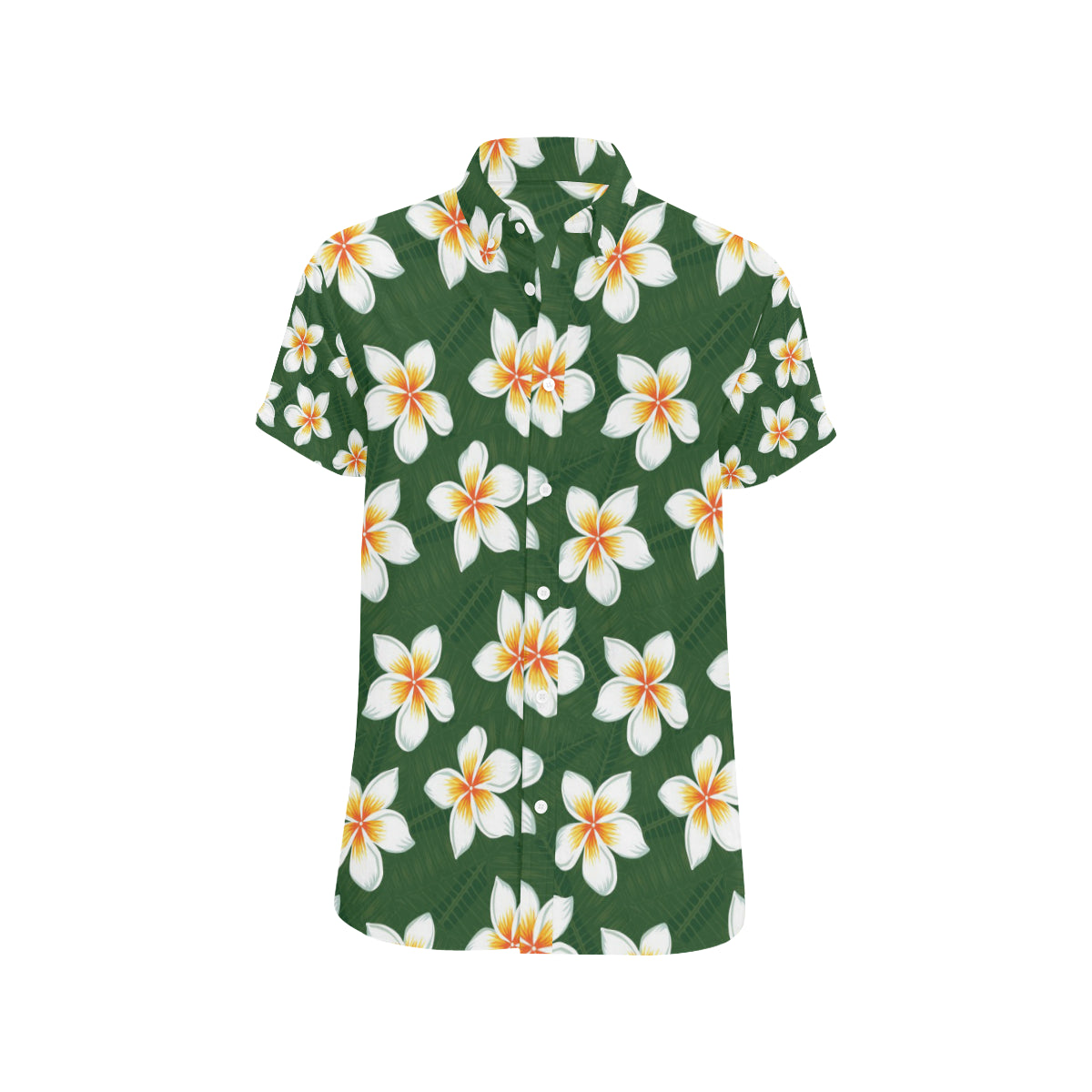 White Plumeria Pattern Print Design PM020 Men's Short Sleeve Button Up Shirt