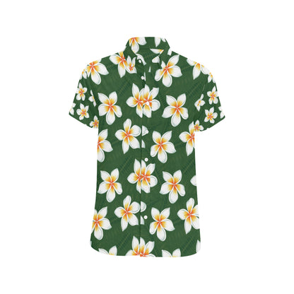 White Plumeria Pattern Print Design PM020 Men's Short Sleeve Button Up Shirt