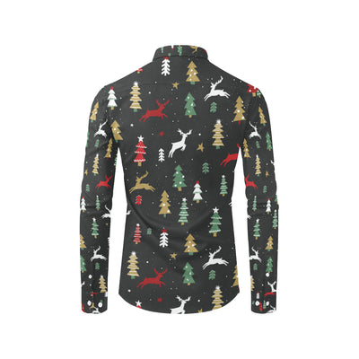 Christmas Tree Deer Style Pattern Print Design 03 Men's Long Sleeve Shirt
