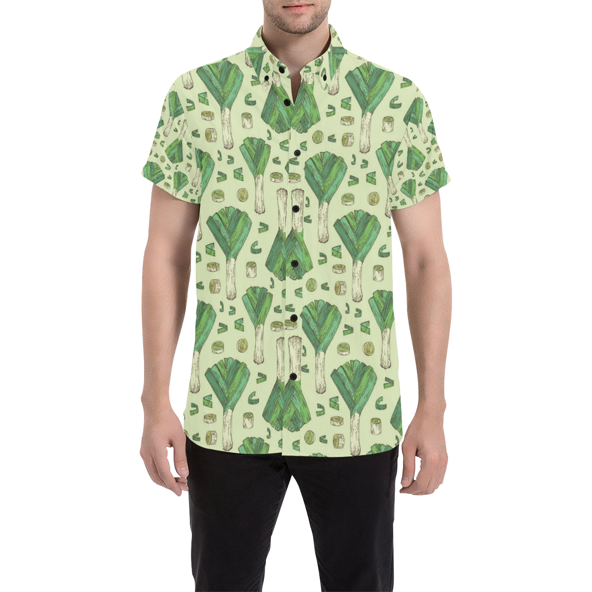 Leek Pattern Print Design 04 Men's Short Sleeve Button Up Shirt