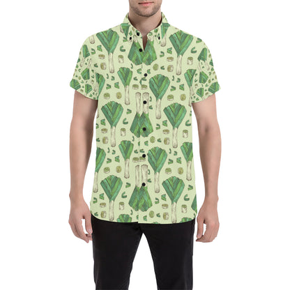 Leek Pattern Print Design 04 Men's Short Sleeve Button Up Shirt