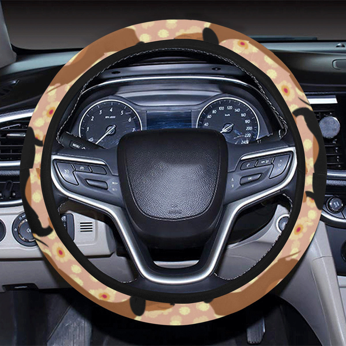 Dachshund Pattern Print Design 011 Steering Wheel Cover with Elastic Edge