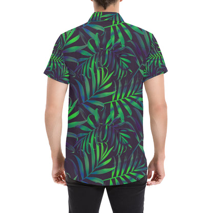 Palm Leaves Pattern Print Design PL01 Men's Short Sleeve Button Up Shirt