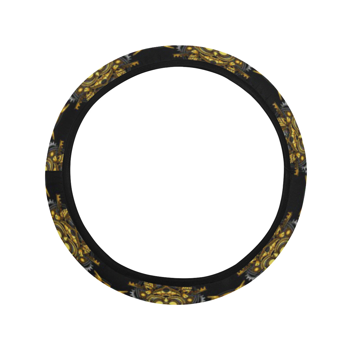 Steampunk Gold Owl Design Themed Print Steering Wheel Cover with Elastic Edge