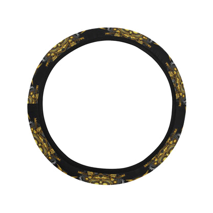 Steampunk Gold Owl Design Themed Print Steering Wheel Cover with Elastic Edge