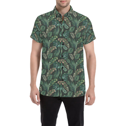 Banana Leaf Pattern Print Design 05 Men's Short Sleeve Button Up Shirt