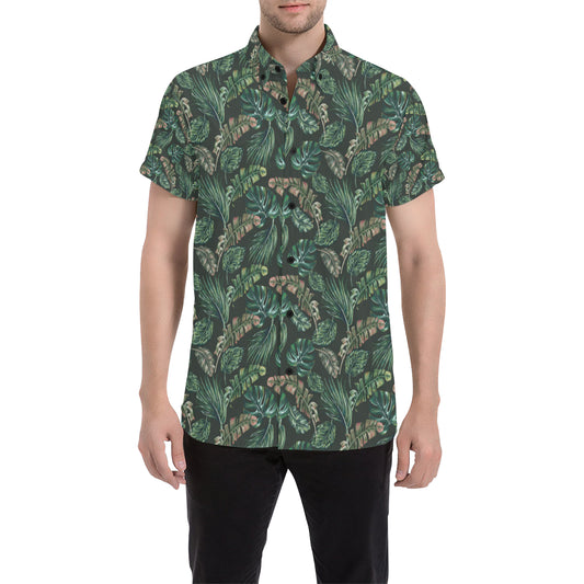 Banana Leaf Pattern Print Design 05 Men's Short Sleeve Button Up Shirt