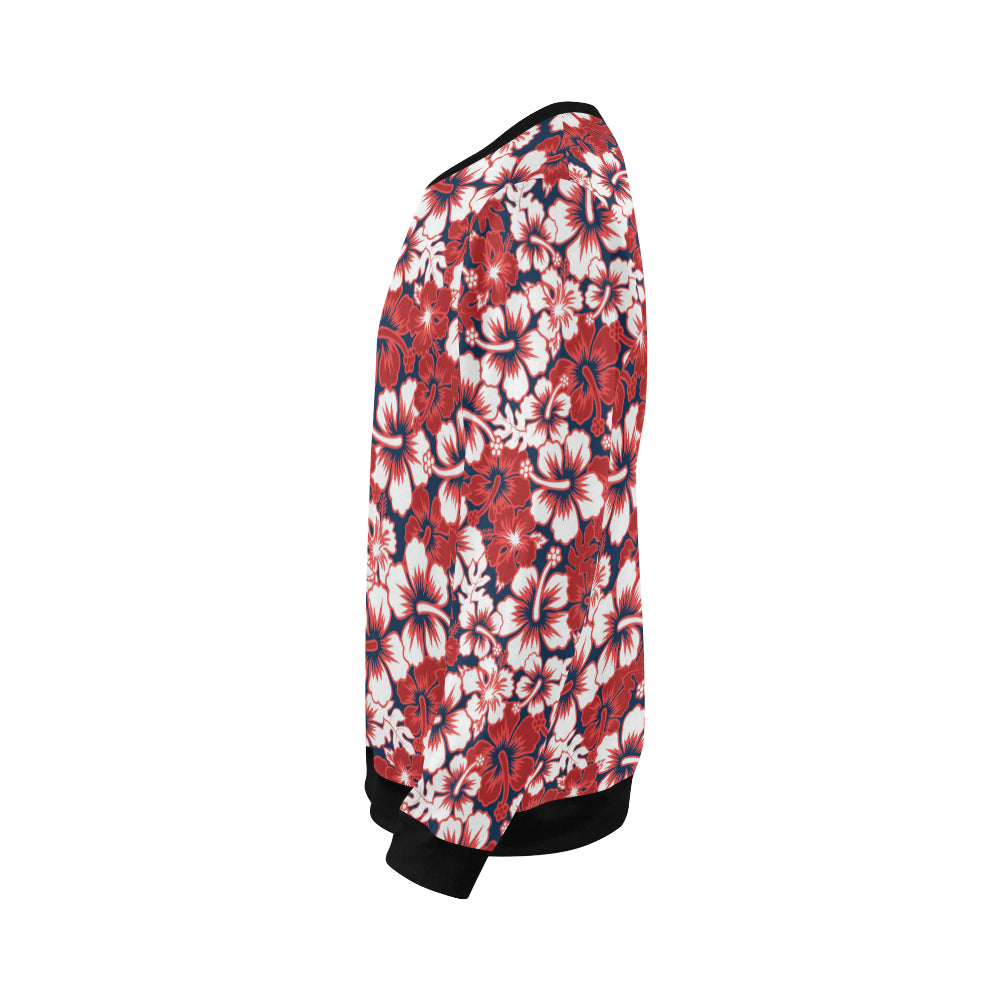 Red Hibiscus Pattern Print Design HB01 Men Long Sleeve Sweatshirt