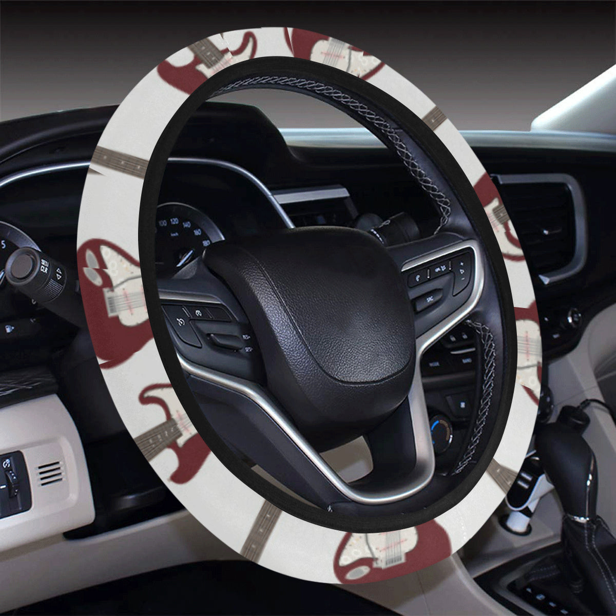 Bass Guitar Pattern Print Design 03 Steering Wheel Cover with Elastic Edge