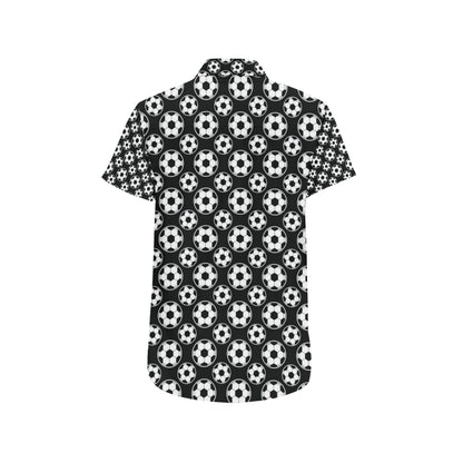 Soccer Ball Black Print Pattern Men's Short Sleeve Button Up Shirt
