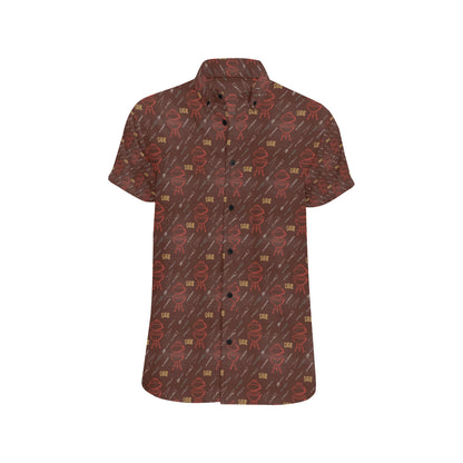 Barbecue Pattern Print Design 01 Men's Short Sleeve Button Up Shirt