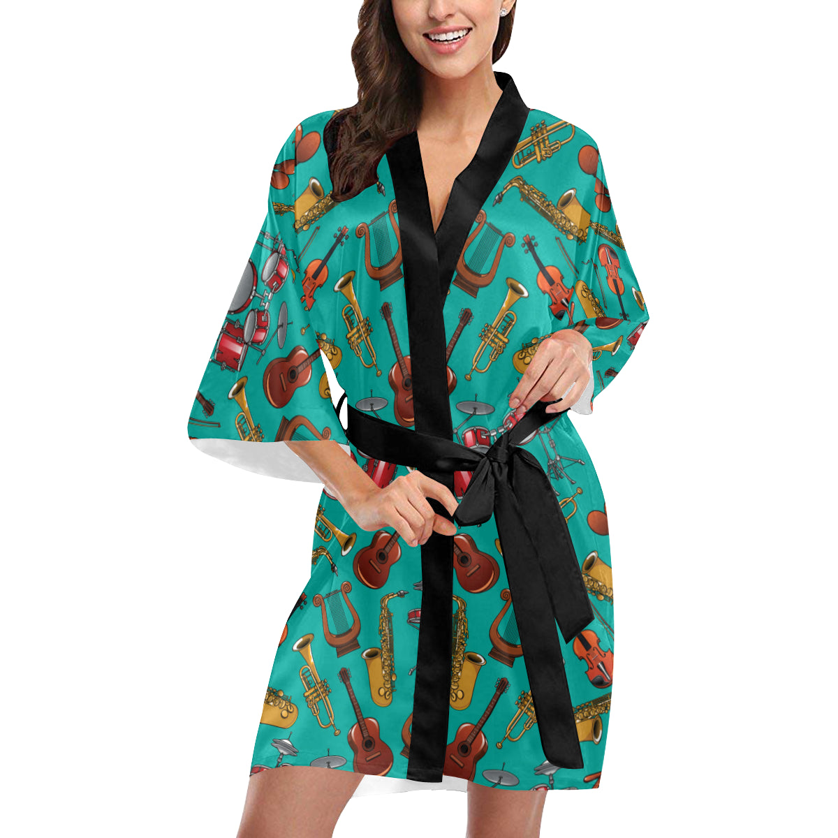 Drum Set Pattern Print Design 01 Women's Short Kimono