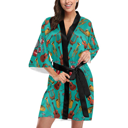Drum Set Pattern Print Design 01 Women's Short Kimono