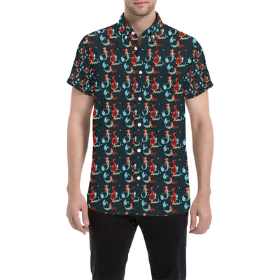 Mermaid Girl Themed Design Print Men's Short Sleeve Button Up Shirt