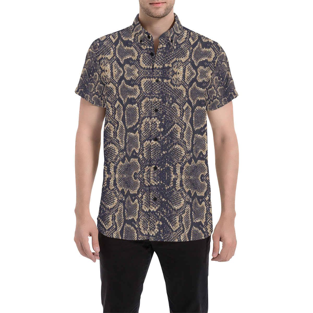 Snake Skin Pattern Print Men's Short Sleeve Button Up Shirt