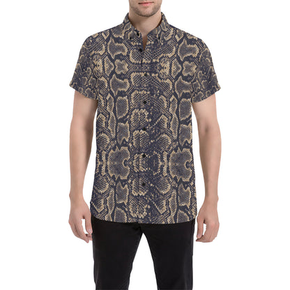 Snake Skin Pattern Print Men's Short Sleeve Button Up Shirt
