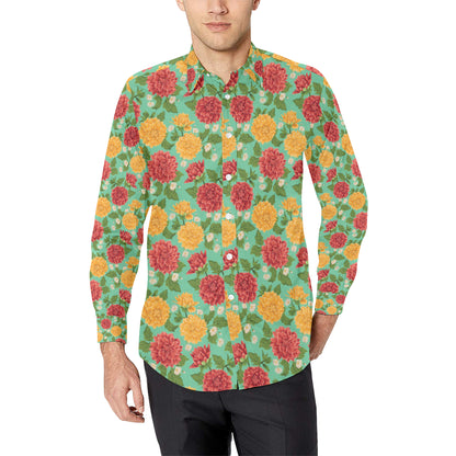 Dahlia Pattern Print Design DH011 Men's Long Sleeve Shirt
