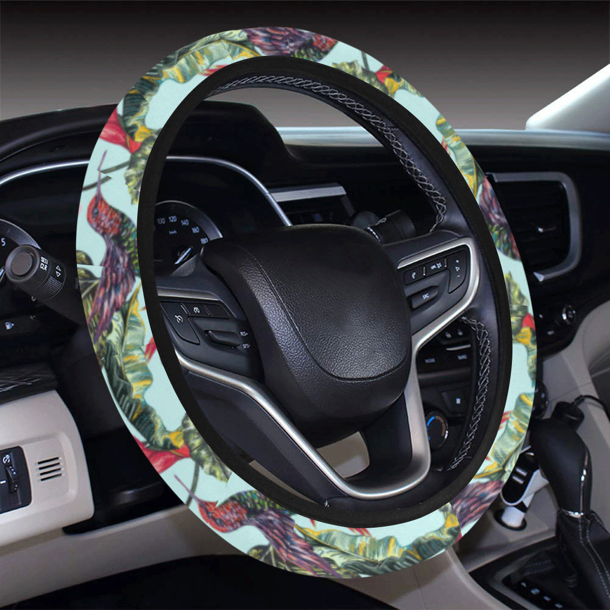 Hummingbird Cute Themed Print Steering Wheel Cover with Elastic Edge