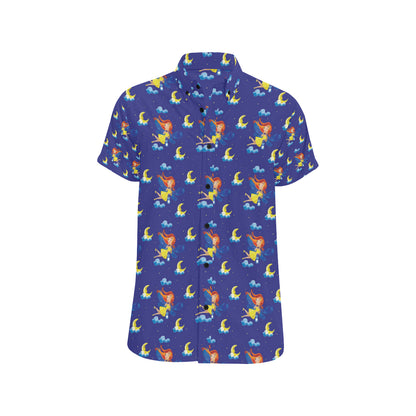 Fairy with Moon Print Pattern Men's Short Sleeve Button Up Shirt